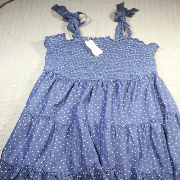 Super Cute! NWT! Kings Road Sz 3X Dark Blue Chambray & White Polka Dot Sun Dress - Picture 1 of 6